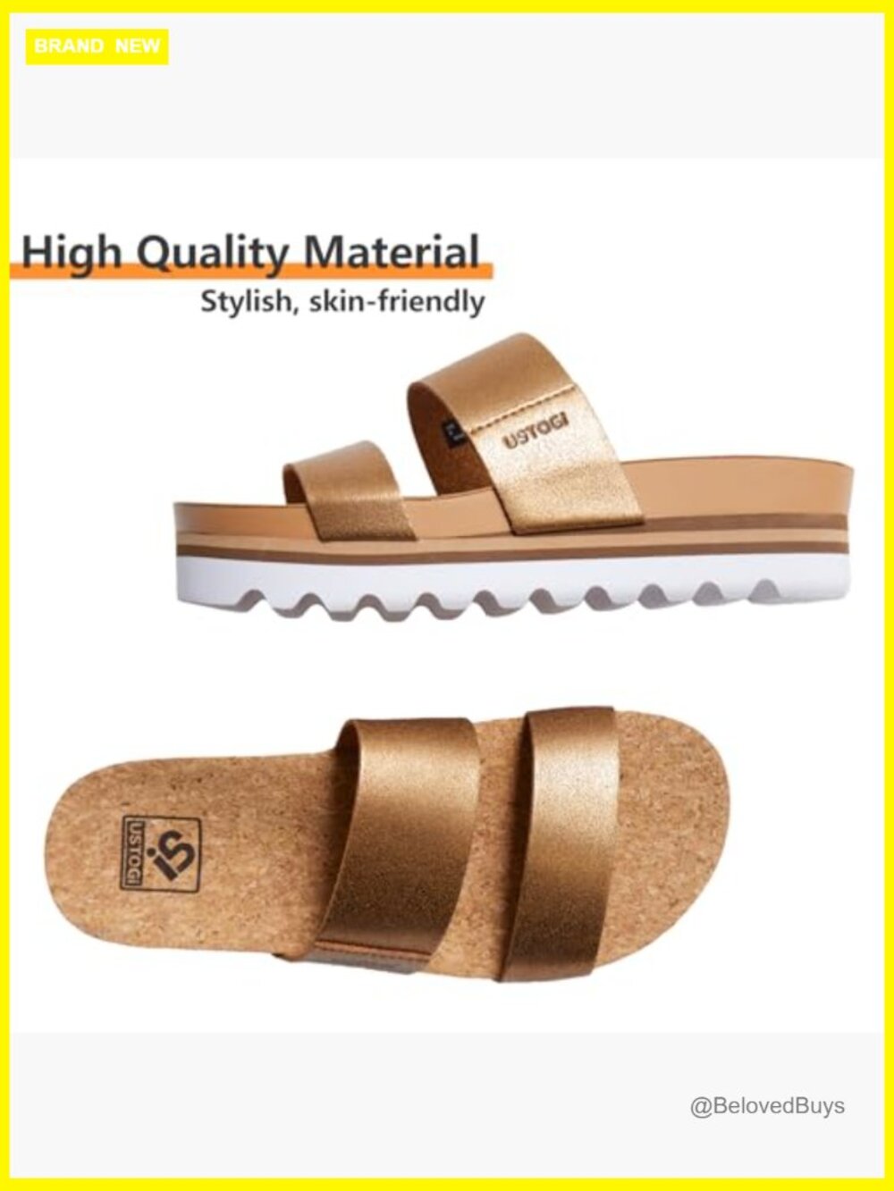 Women's Platform Sandals Arch Support Slides Cork Footbed Adjustable Straps - Picture 3 of 6